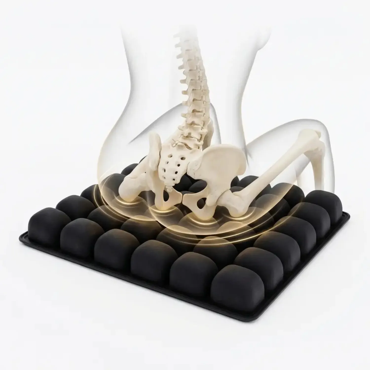 How the pelvis and sit bones rest on the 36 interconnected air cells