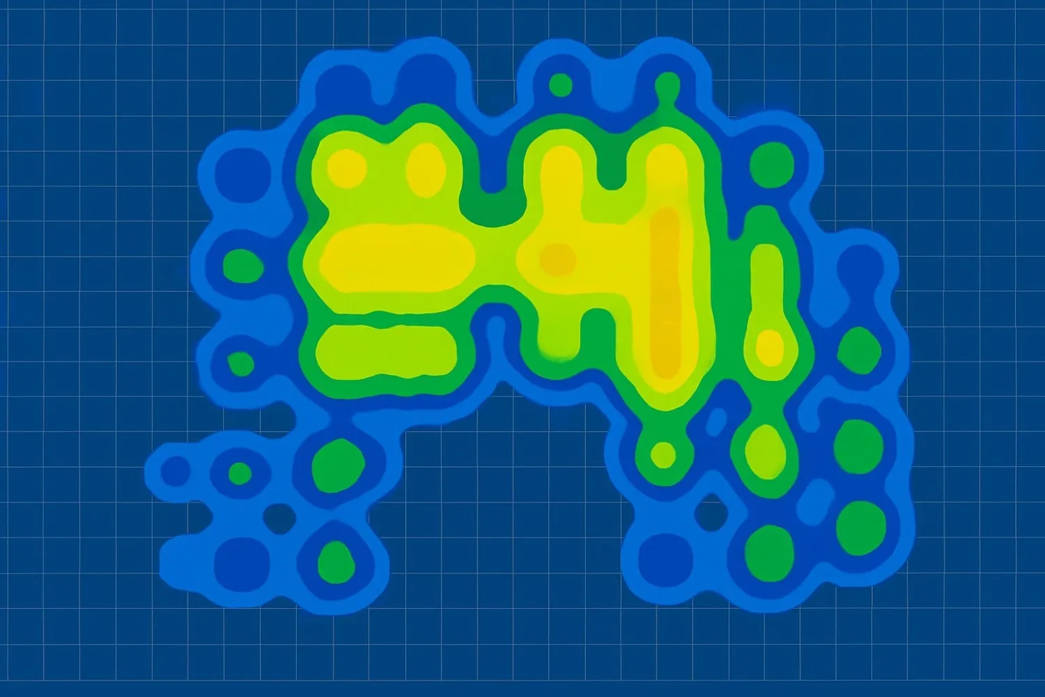A pressure map showing the load spread evenly across the whole seat